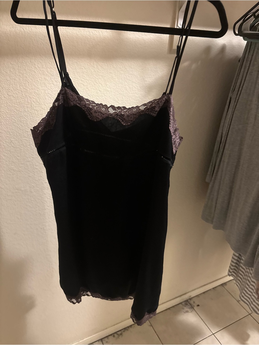 Free People Black Slip Dress with Mauve Lace Trim